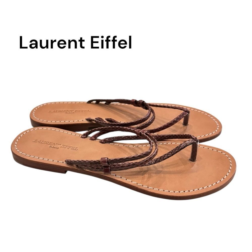 Laurent Effel Women's Luxury Leather Slide Strappy Thong Sandals 39